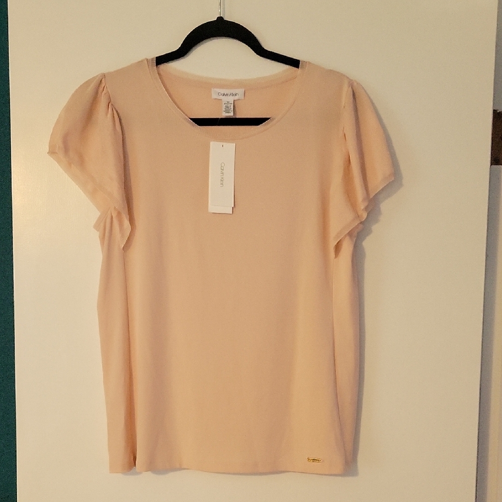 Calvin Klein Pink Blush Blouse Medium Flutter sleeves NWT